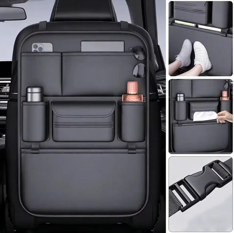 DriveForce™ Premium 6-Pocket Car Seat Back Storage Bag Wear-Resistant Car Backseat Organizer Tissue Cup Holder